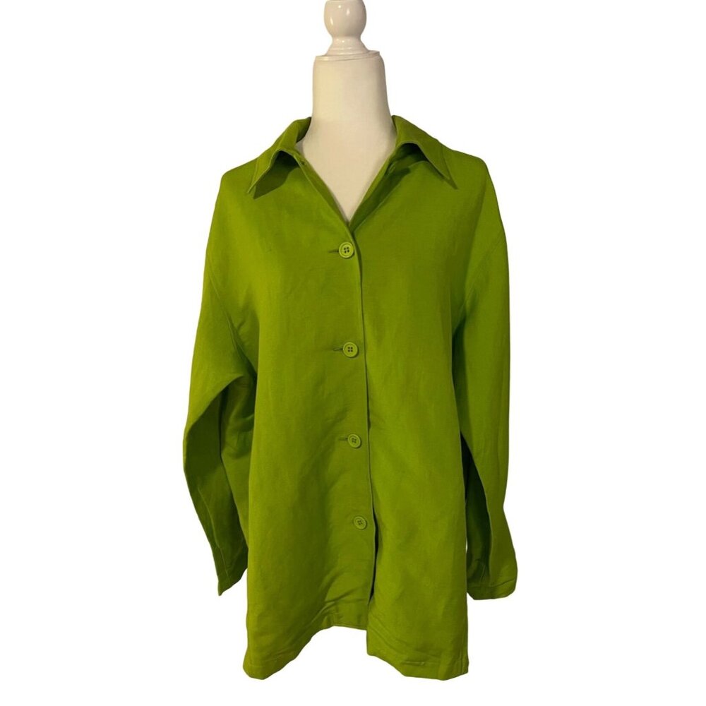 Gloria Vanderbilt Womens Button-Up Lime Green Blouse Size 10 55% Linen 45% Rayon